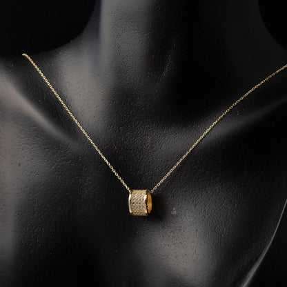 14K Yellow Gold Love Circle Cubic Zirconia Necklace