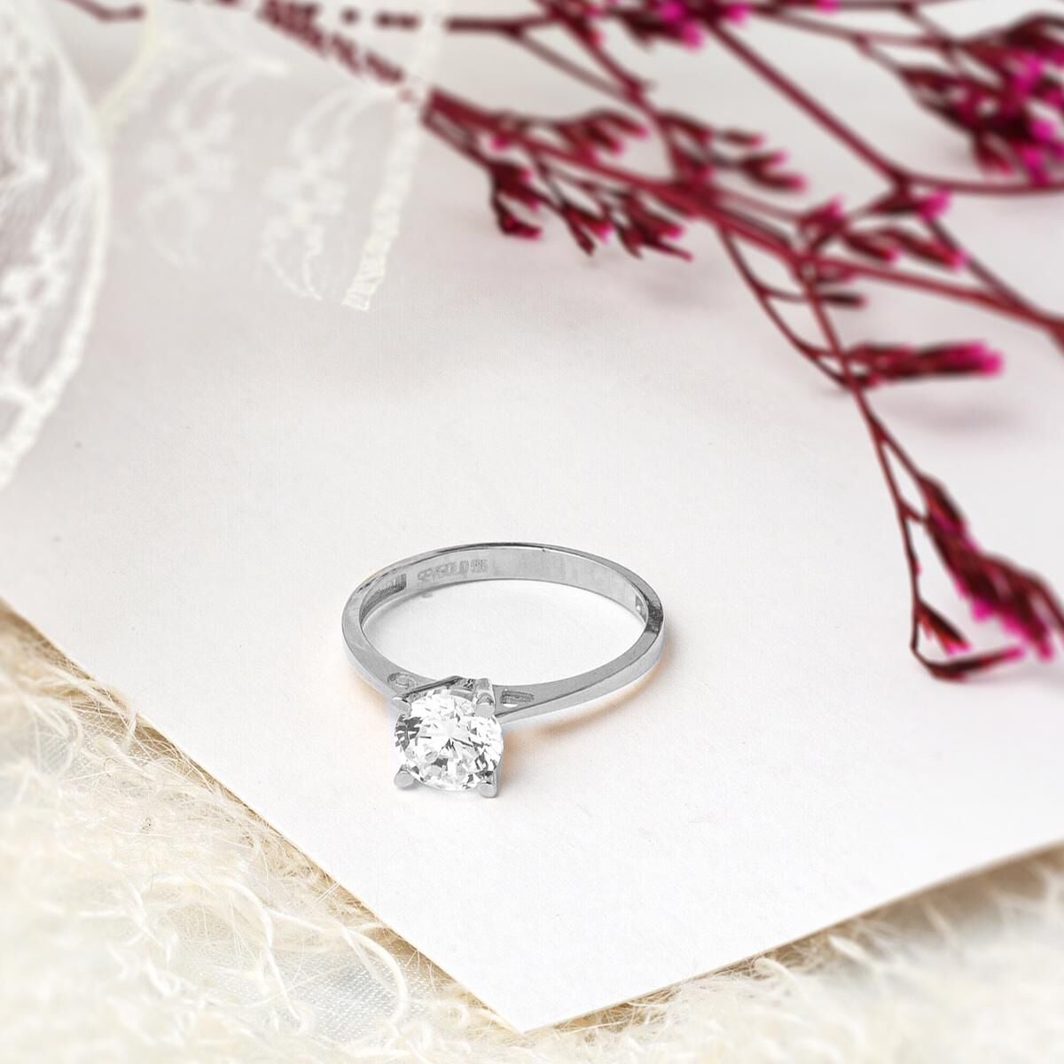 14K White Gold Valentine's Solitaire Cubic Zirconia Ring
