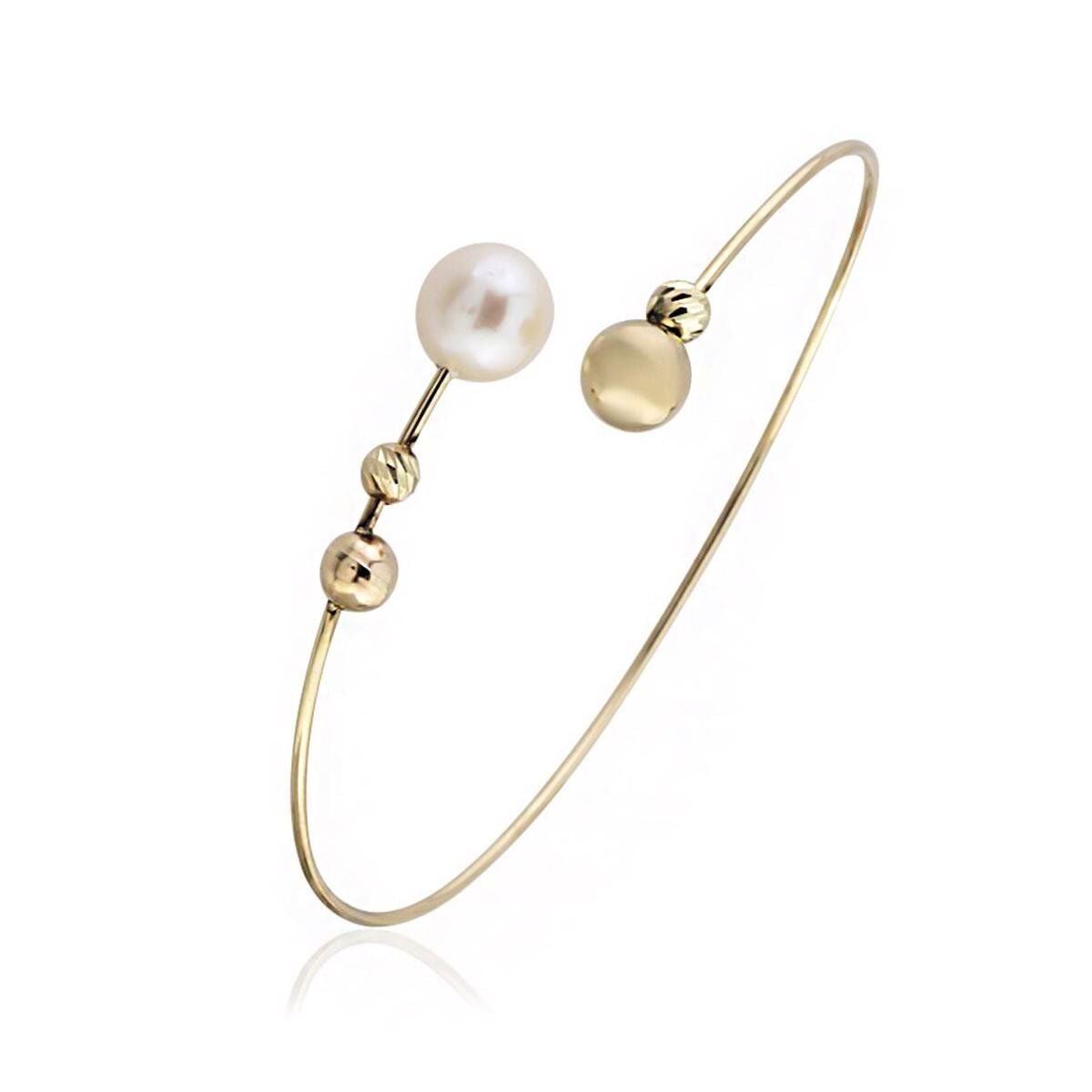 14K Yellow Gold Sienna Pearl Hinged Cuff Bangle
