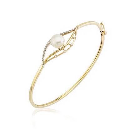 14K Yellow Gold Siera Pearl Hinged Cuff Bangle