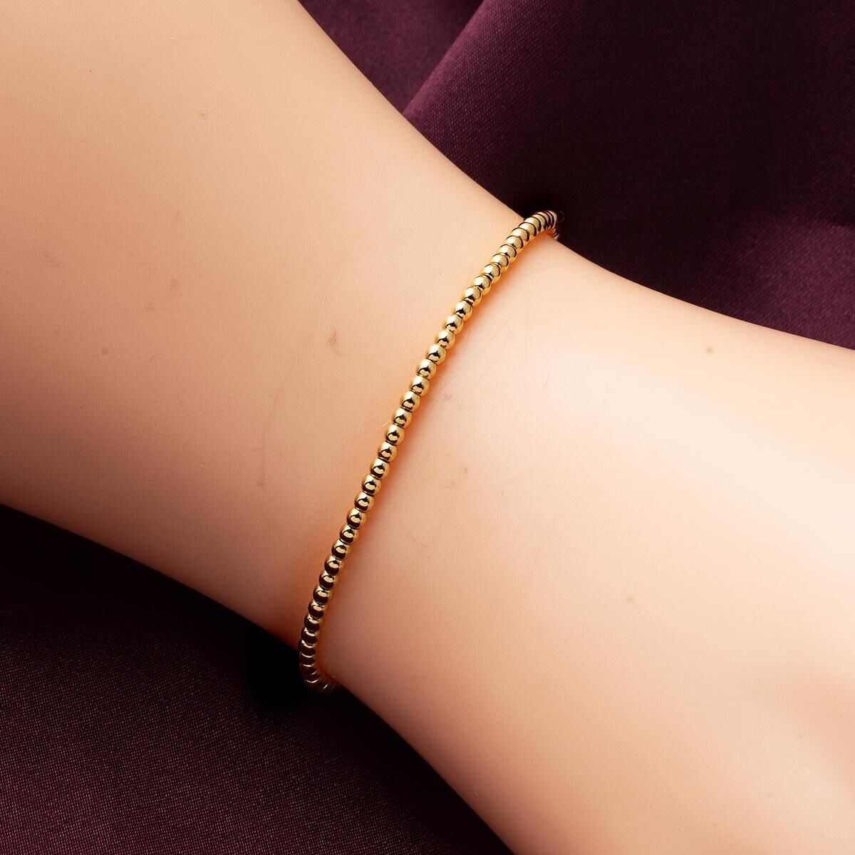 14K Yellow Gold Row by Row Stacked Ball Bracelet
