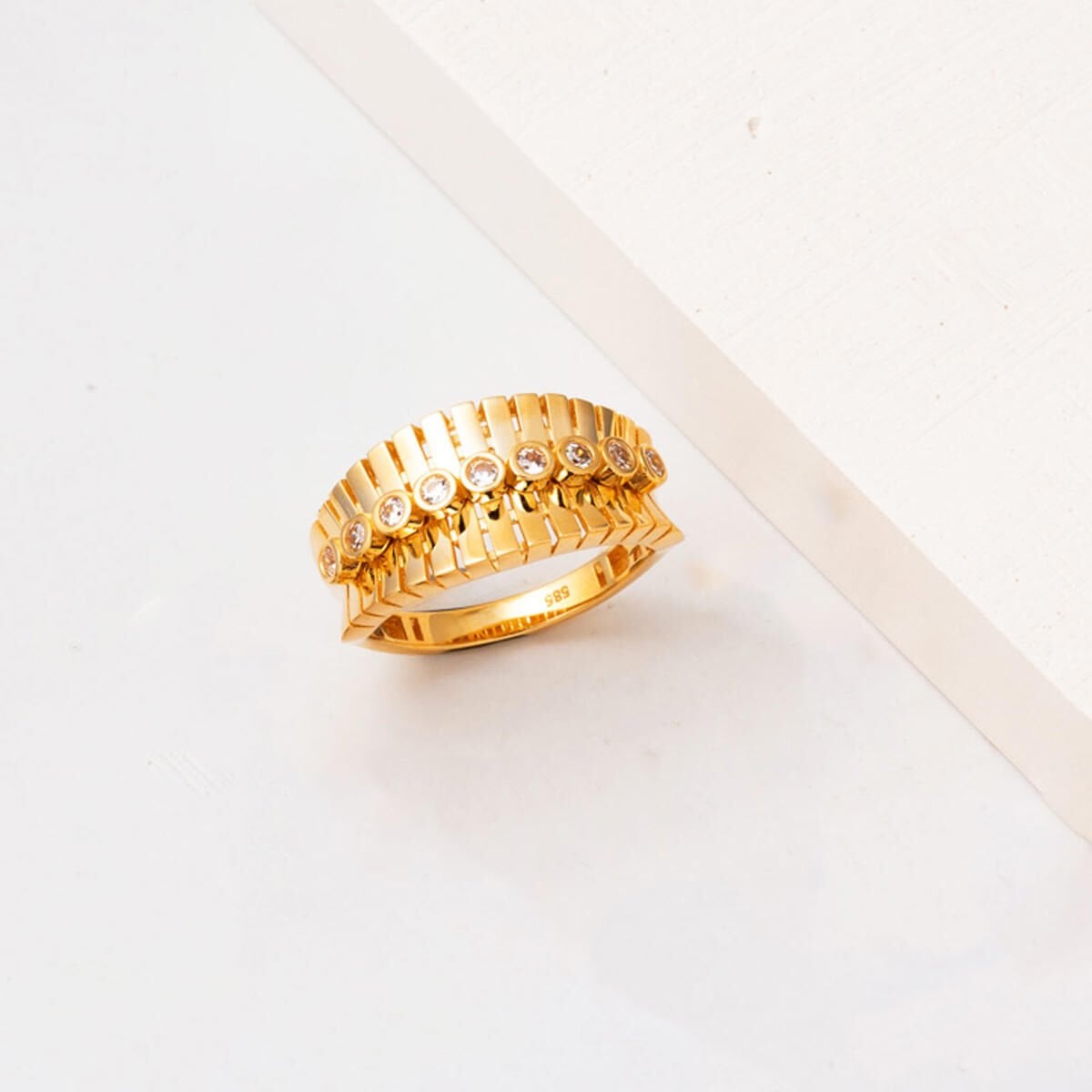 14K Yellow Gold Row Cubic Zirconia Women's Ring