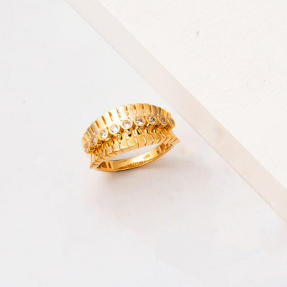 14K Yellow Gold Row Cubic Zirconia Women's Ring