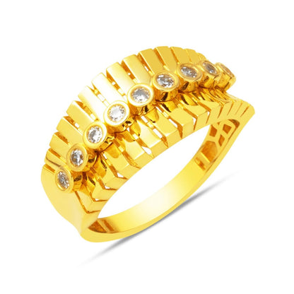 14K Yellow Gold Row Cubic Zirconia Women's Ring