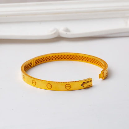 22K Yellow Gold Row Cubic Zirconia Designer Inspired Hinged Cuff Bangle