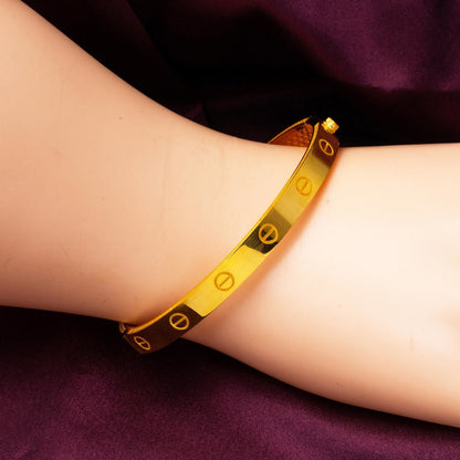 22K Yellow Gold Row Cubic Zirconia Designer Inspired Hinged Cuff Bangle