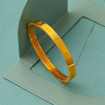 22K Yellow Gold Row Cubic Zirconia Designer Inspired Hinged Cuff Bangle