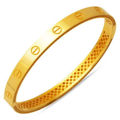 22K Yellow Gold Row Cubic Zirconia Designer Inspired Hinged Cuff Bangle