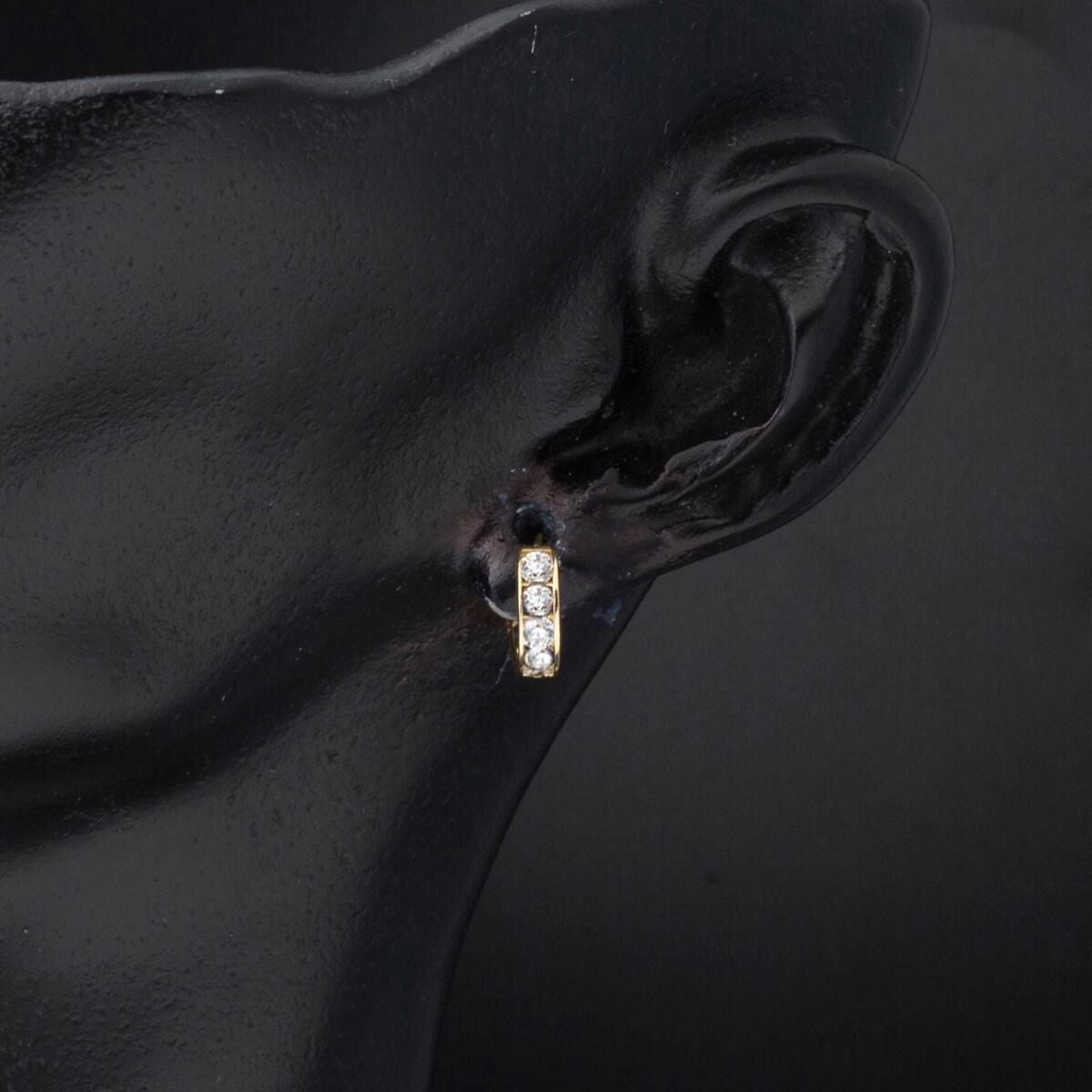 14K Yellow Gold Row Cubic Zirconia Baby Hoop Earrings