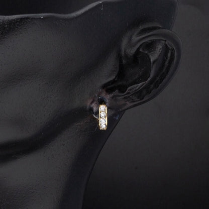 14K Yellow Gold Row Cubic Zirconia Baby Hoop Earrings