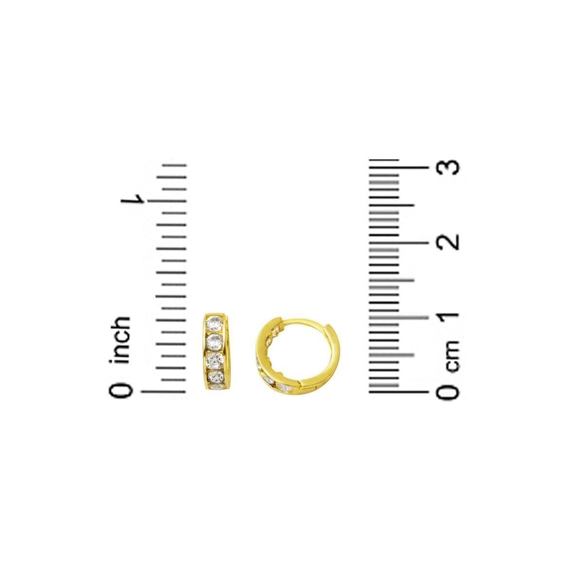 14K Yellow Gold Row Cubic Zirconia Baby Hoop Earrings
