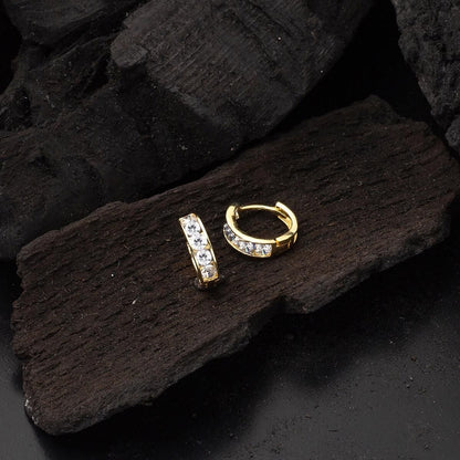 14K Yellow Gold Row Cubic Zirconia Baby Hoop Earrings