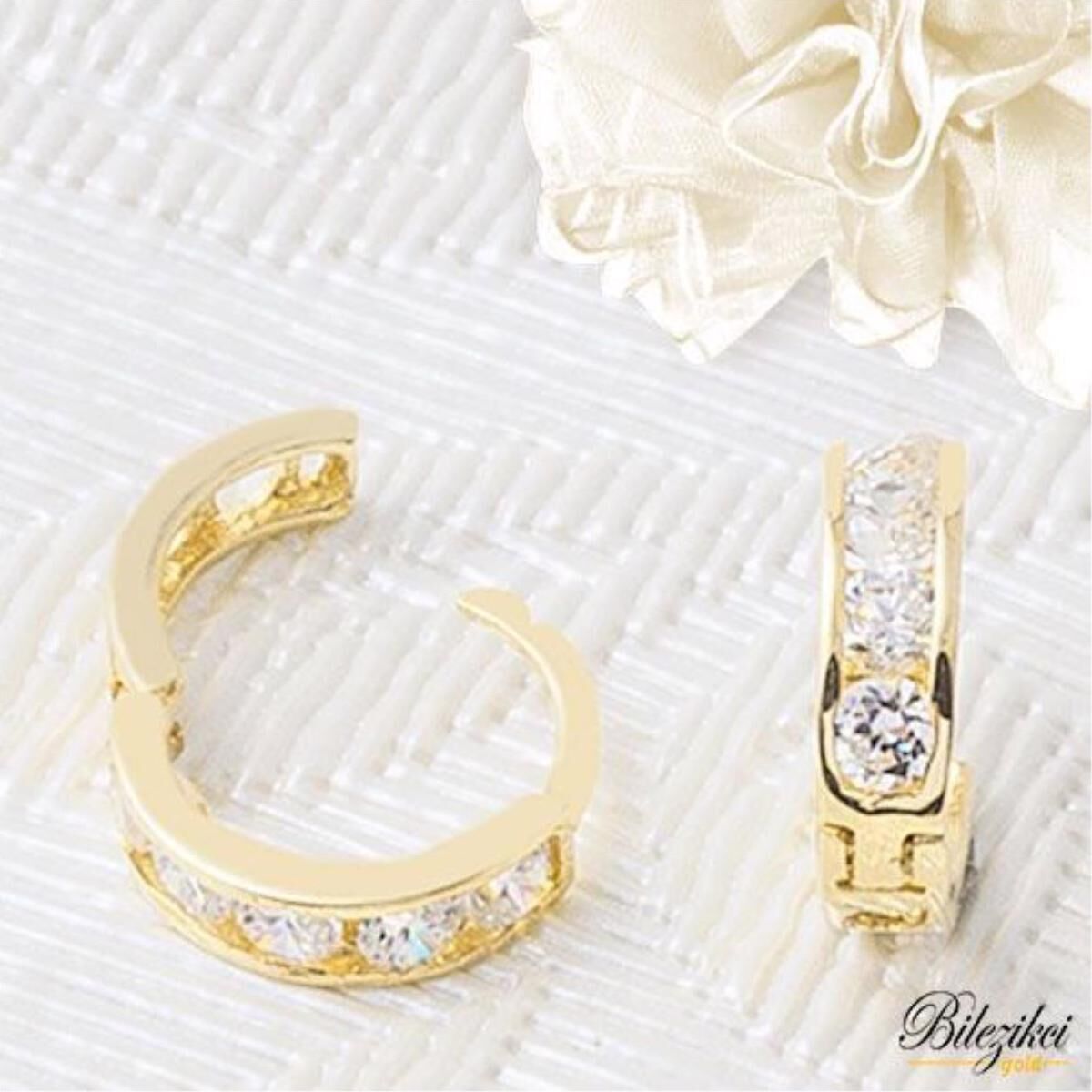 14K Yellow Gold Row Cubic Zirconia Baby Hoop Earrings