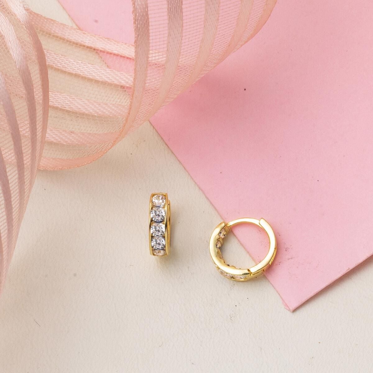 14K Yellow Gold Row Cubic Zirconia Baby Hoop Earrings