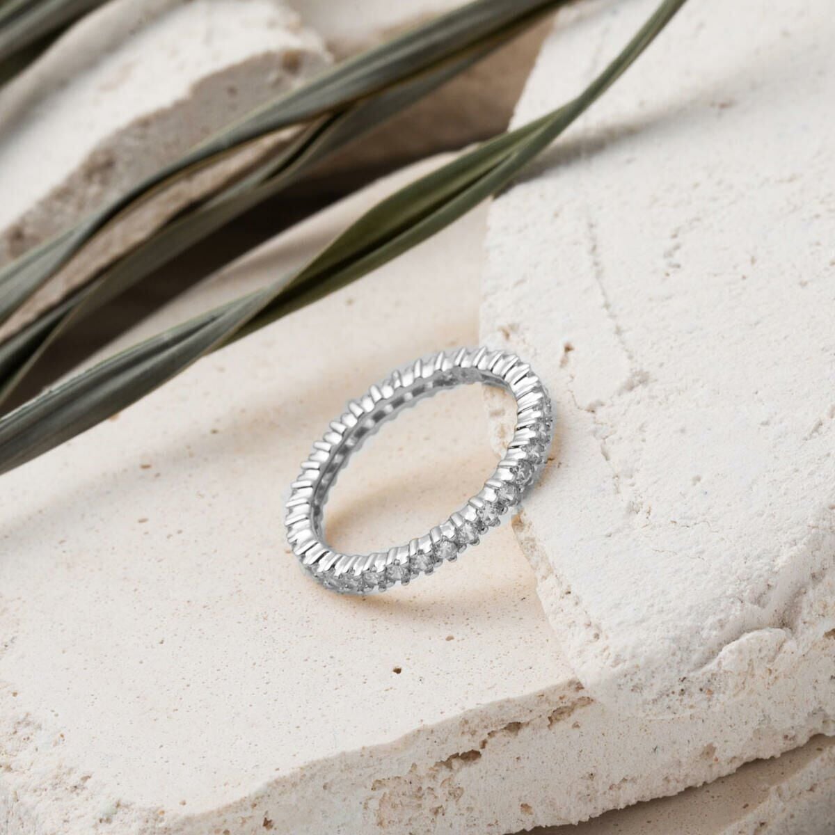14K White Gold Row Cubic Zirconia Full Eternity Ring