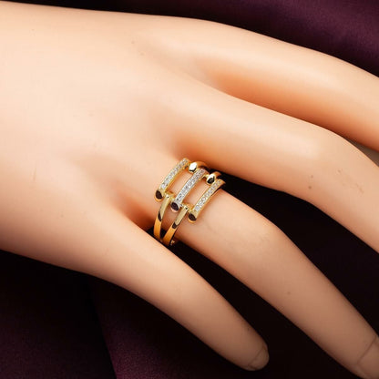 14K Yellow Gold Row Cubic Zirconia Ribbed Ring