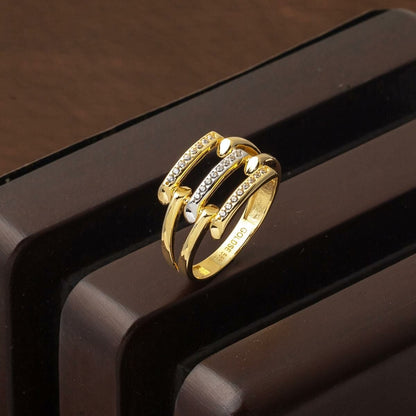 14K Yellow Gold Row Cubic Zirconia Ribbed Ring