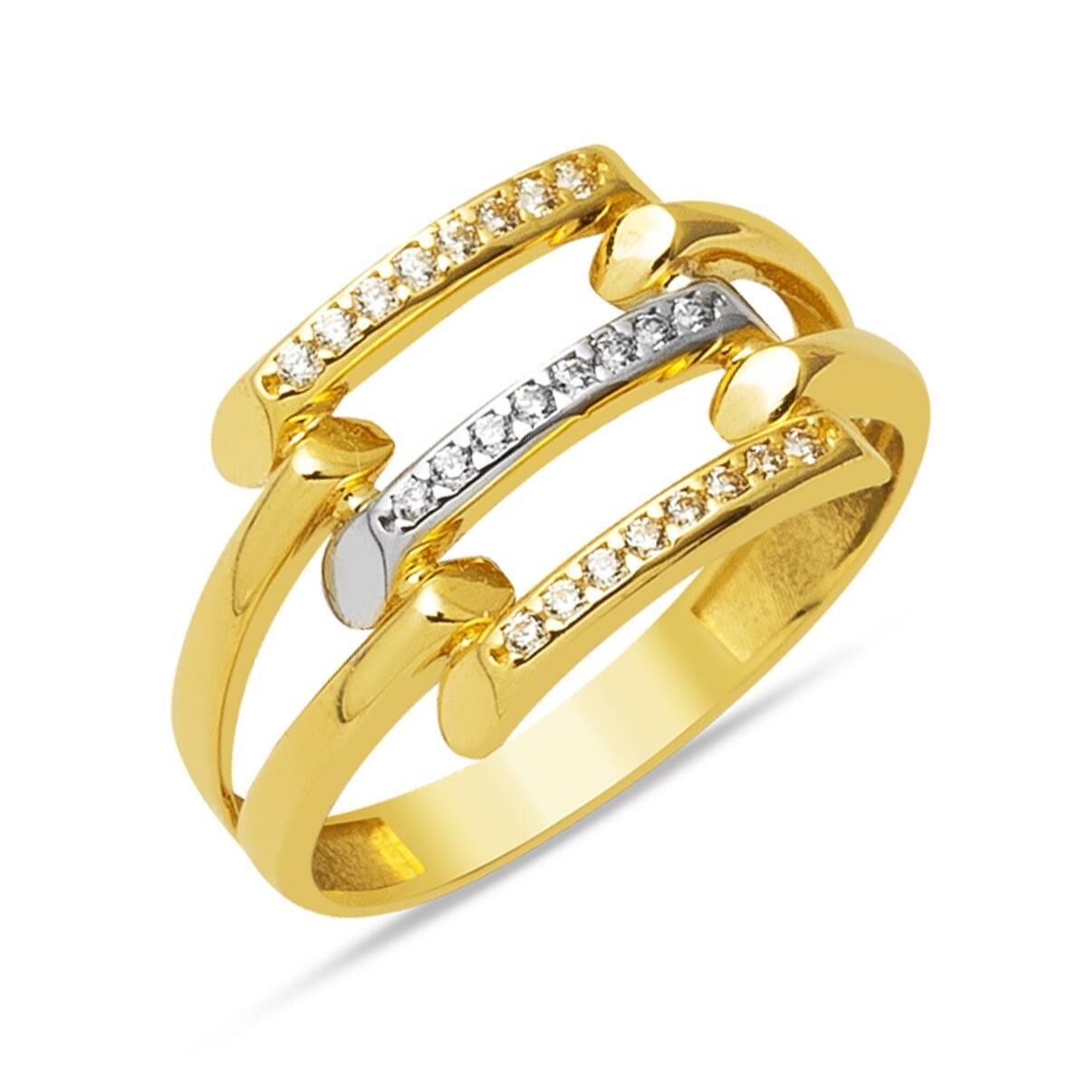 14K Yellow Gold Row Cubic Zirconia Ribbed Ring