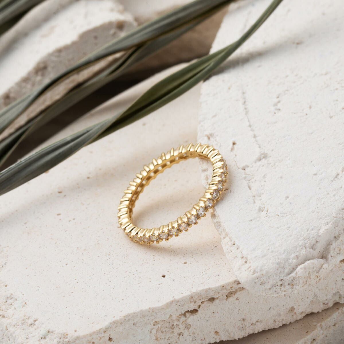 14K Yellow Gold Row Cubic Zirconia Full Eternity Ring