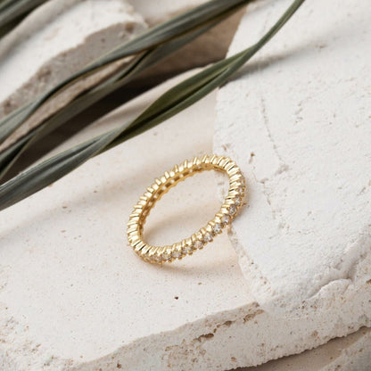 14K Yellow Gold Row Cubic Zirconia Full Eternity Ring
