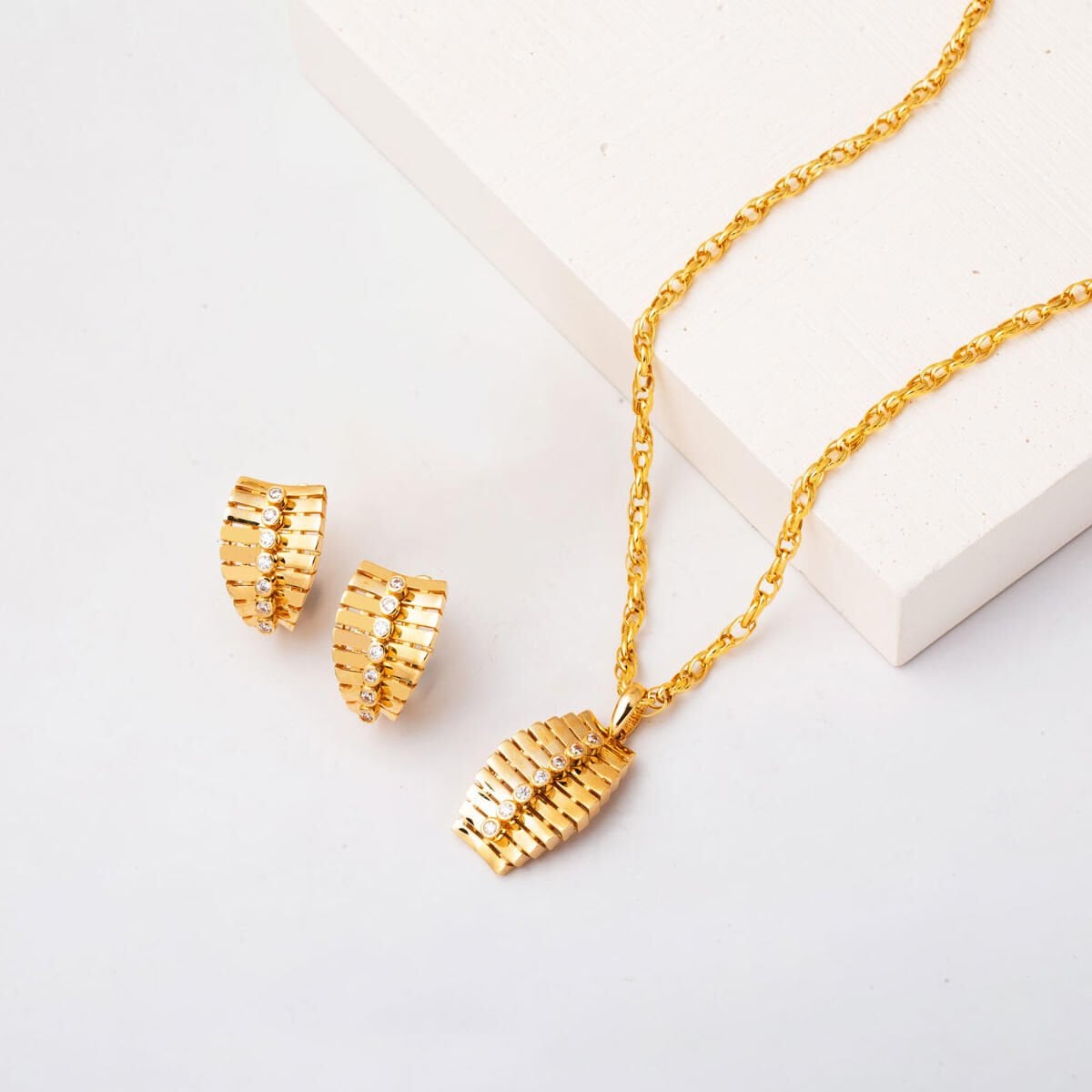 14K Yellow Gold Row Double Mini Minimalist Cubic Zirconia Set