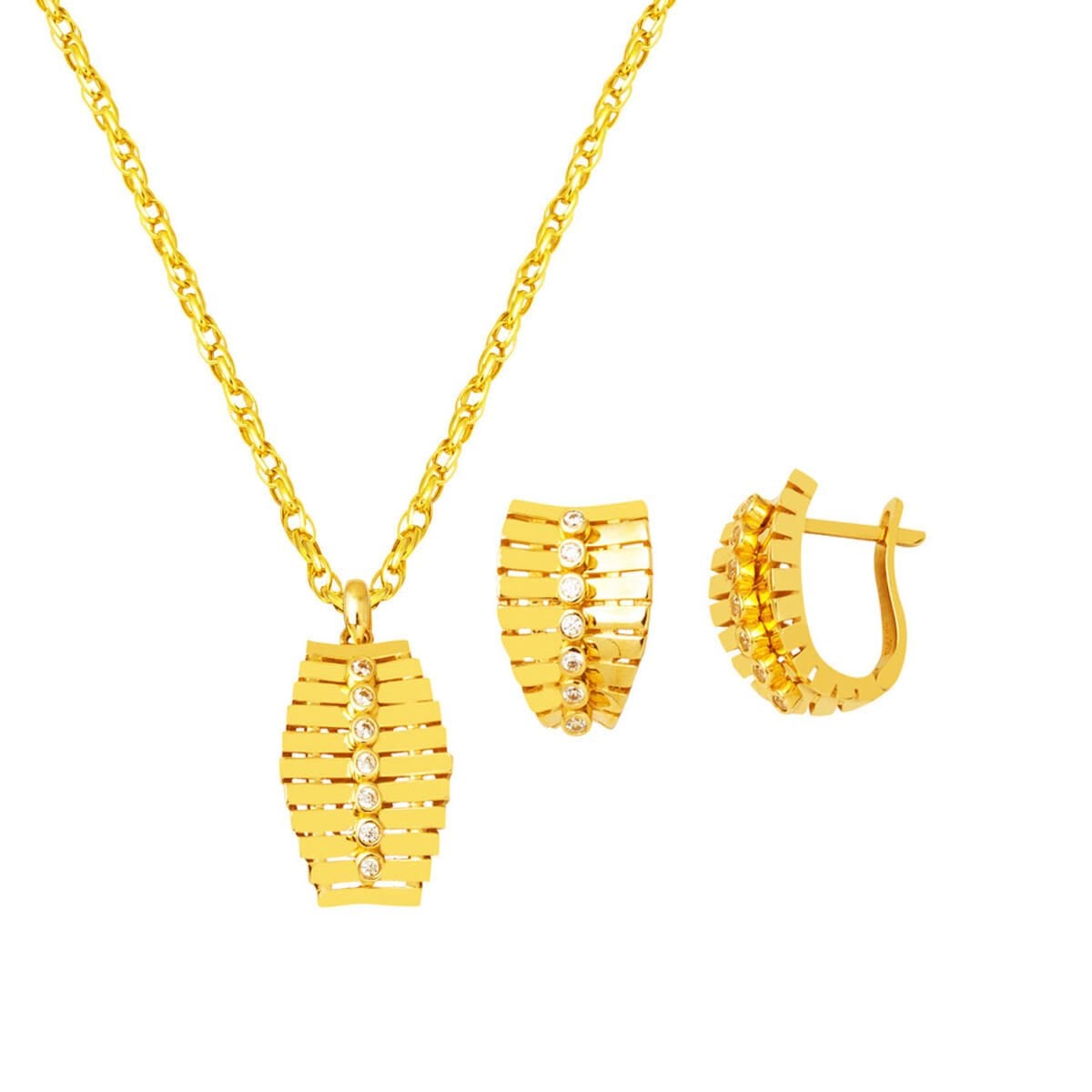 14K Yellow Gold Row Double Mini Minimalist Cubic Zirconia Set