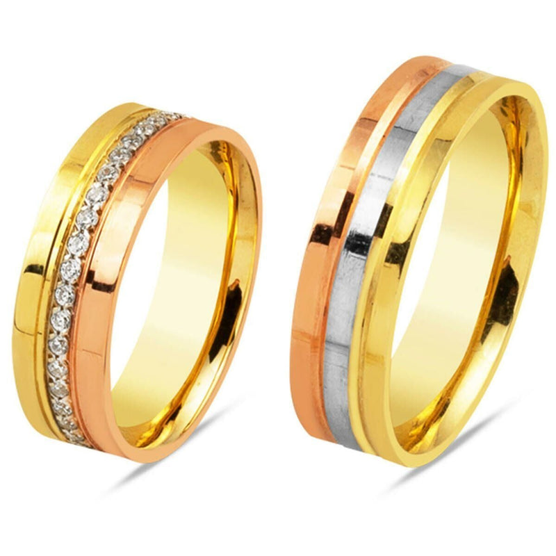 14K Yellow Gold Row Cubic Zirconia Wedding Band Set (7 g)