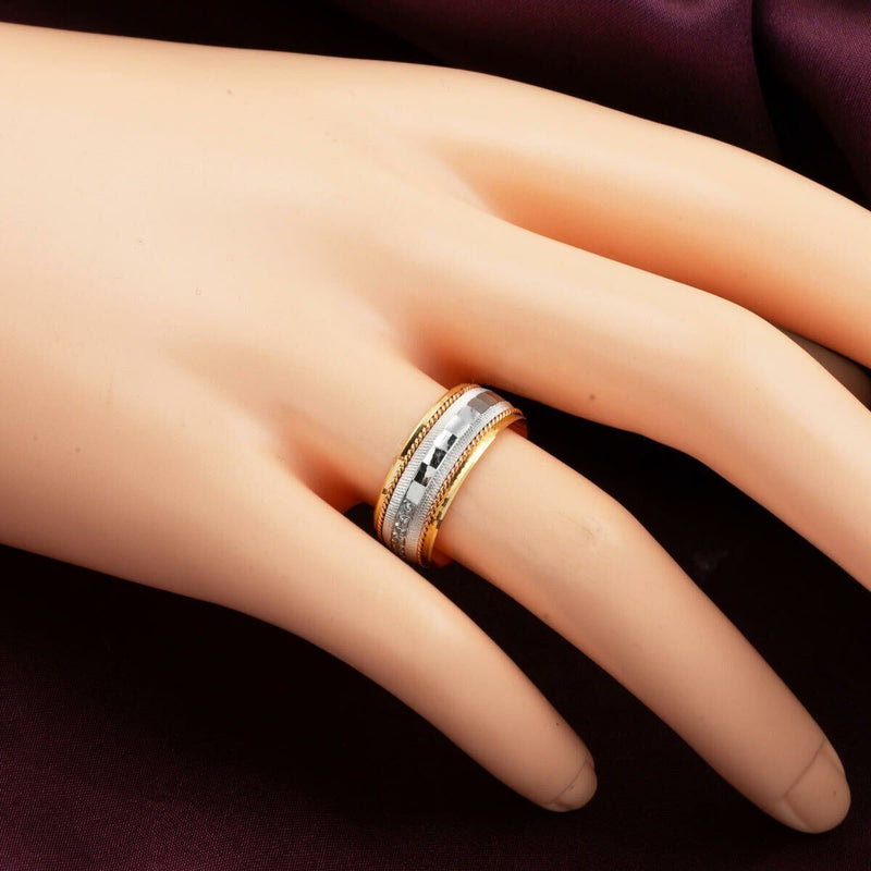 14K Yellow Gold Row Cubic Zirconia Wedding Band Set