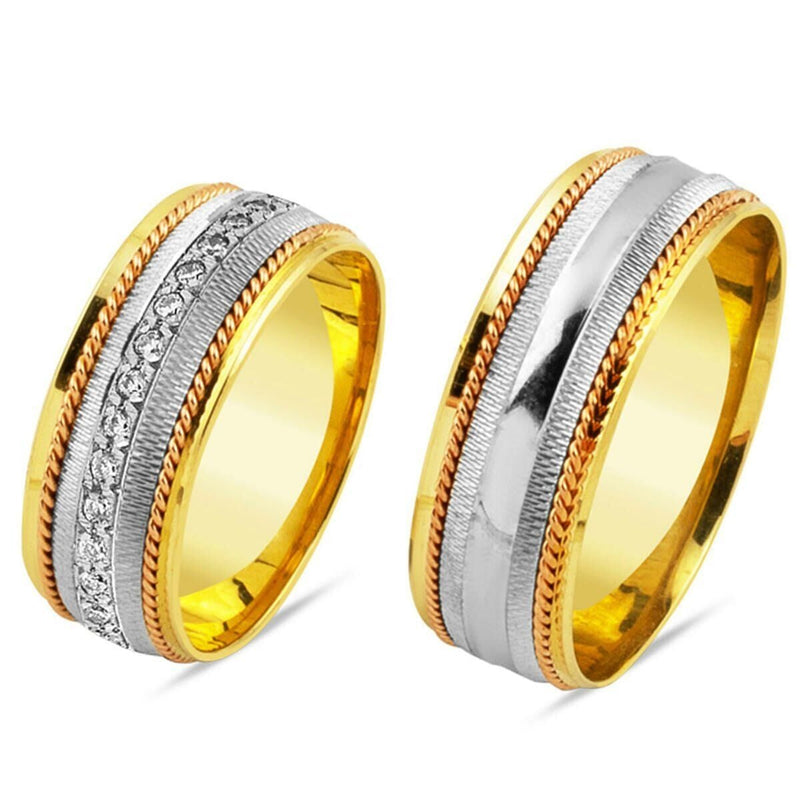 14K Yellow Gold Row Cubic Zirconia Wedding Band Set