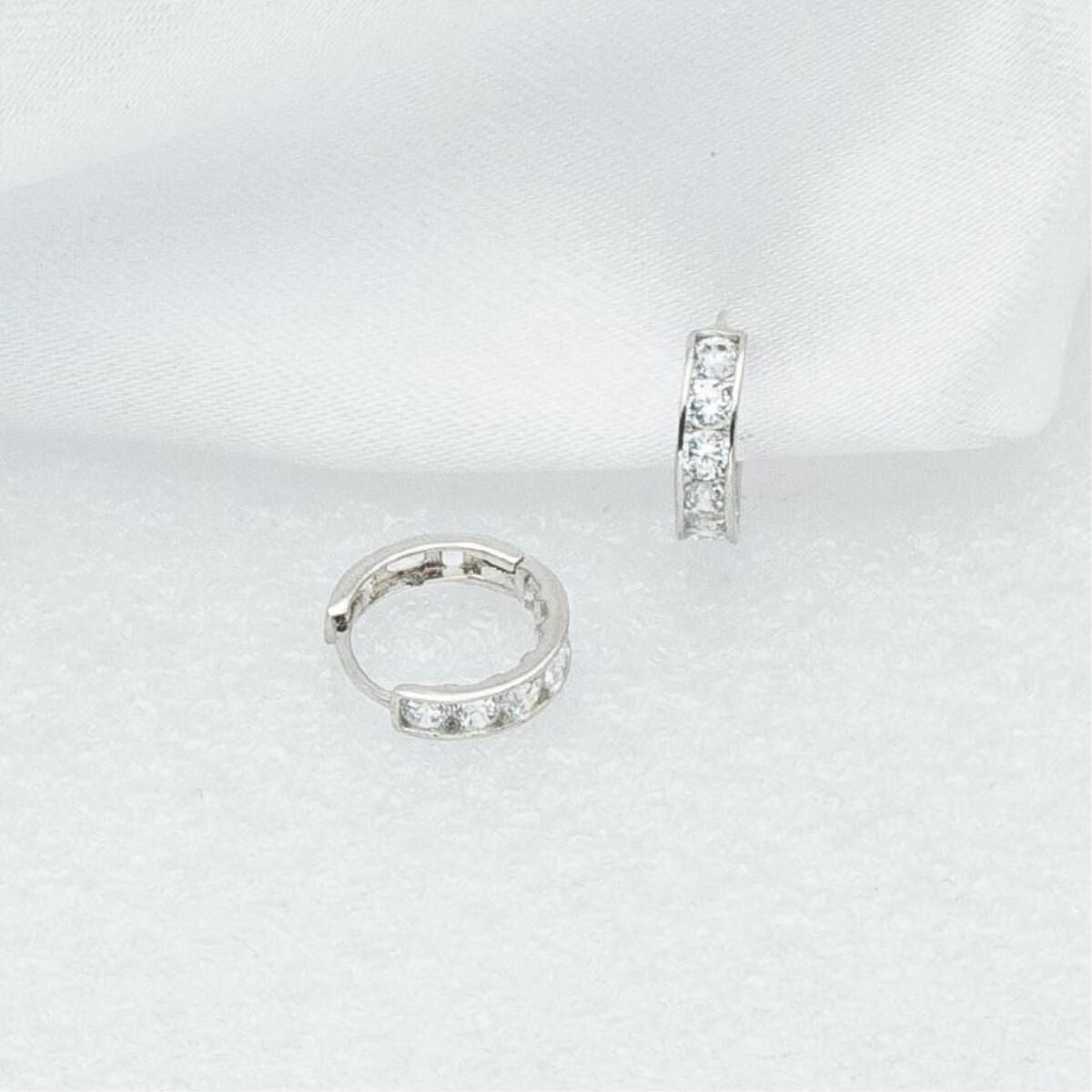14K White Gold Row Cubic Zirconia Hoop Children's Earrings