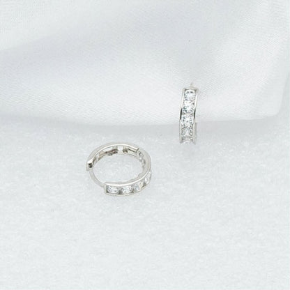 14K White Gold Row Cubic Zirconia Hoop Children's Earrings