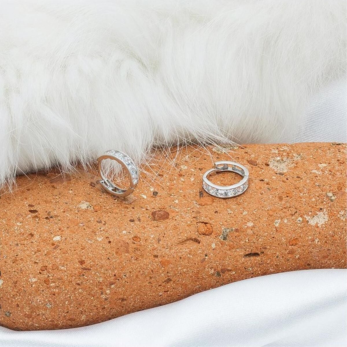 14K White Gold Row Cubic Zirconia Hoop Children's Earrings