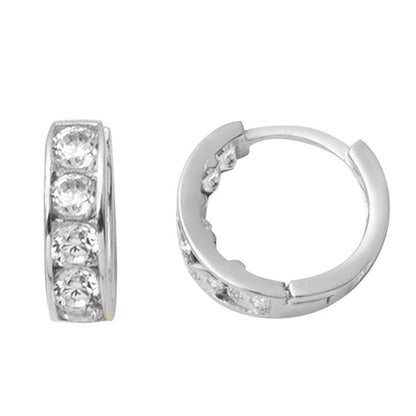 14K White Gold Row Cubic Zirconia Hoop Children's Earrings