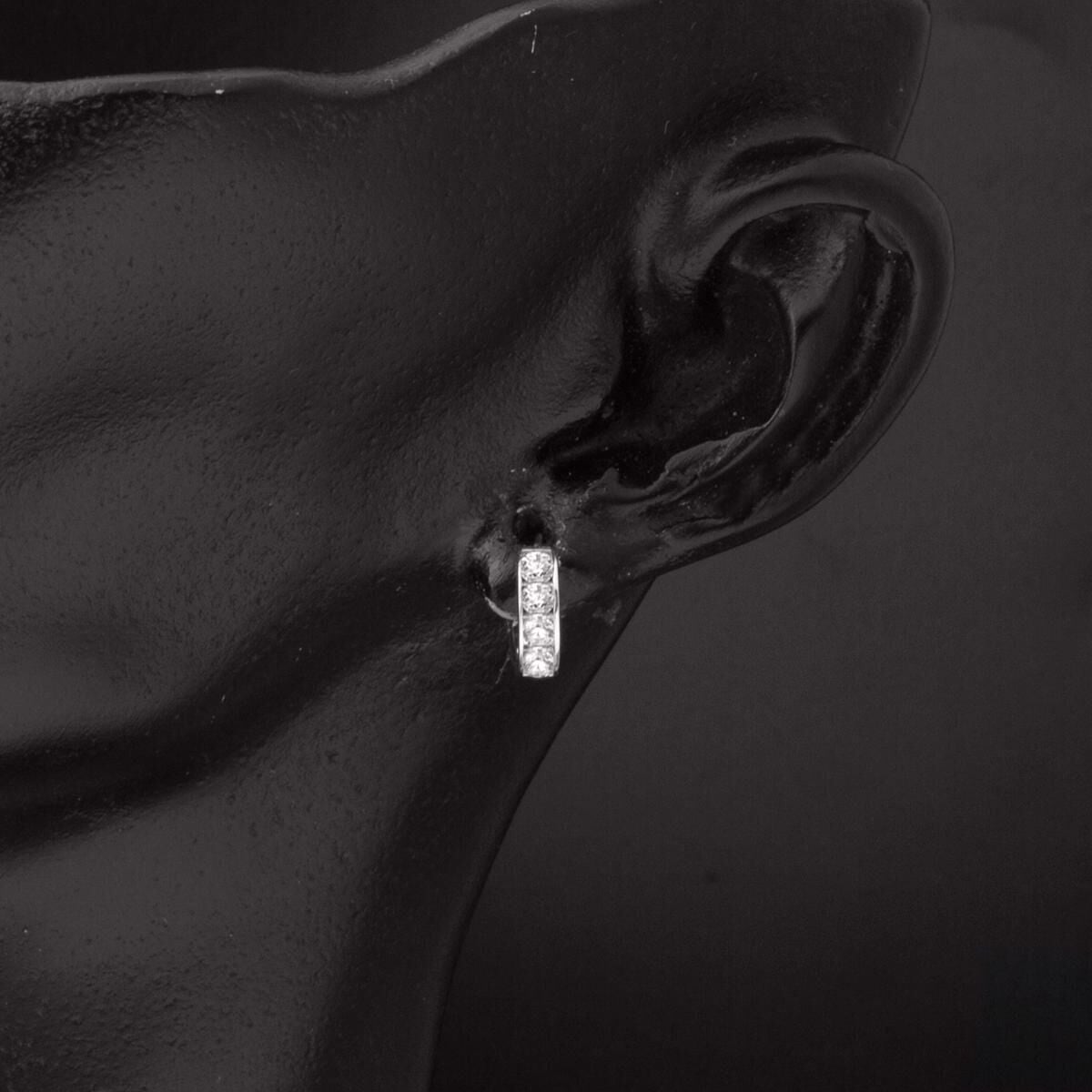 14K White Gold Row Cubic Zirconia Hoop Children's Earrings