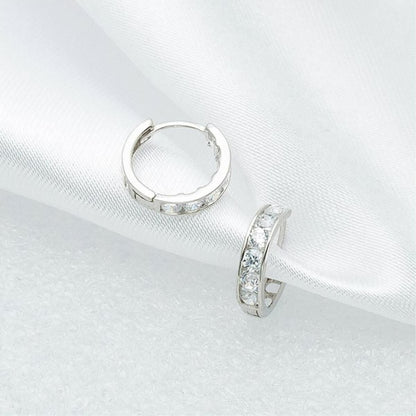 14K White Gold Row Cubic Zirconia Hoop Children's Earrings