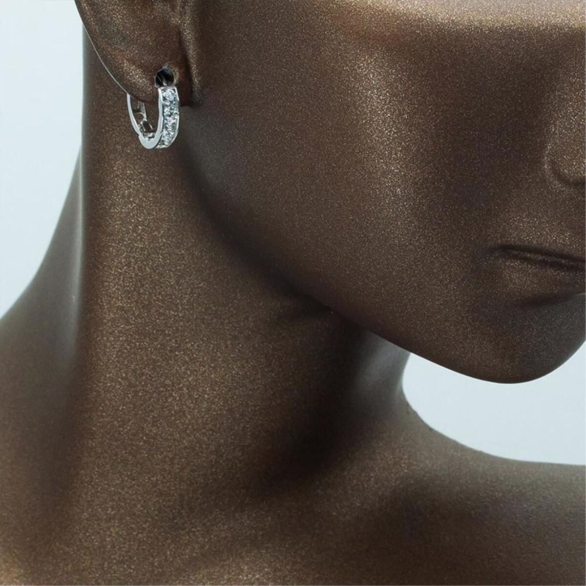 14K White Gold Row Cubic Zirconia Hoop Children's Earrings