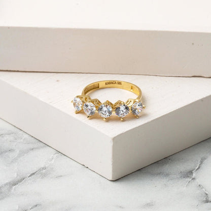 14K Yellow Gold Sirius Five Stone Cubic Zirconia Ring