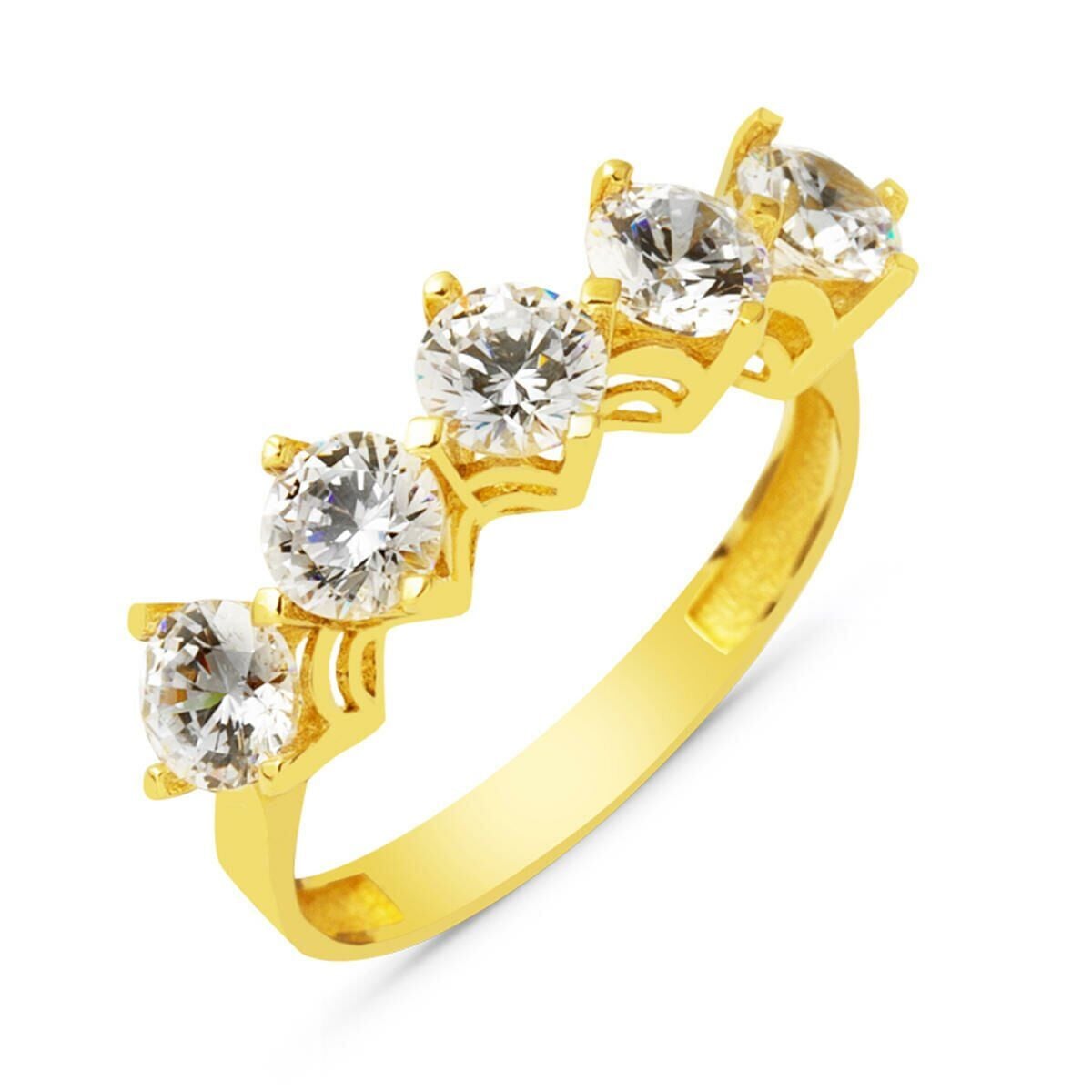 14K Yellow Gold Sirius Five Stone Cubic Zirconia Ring