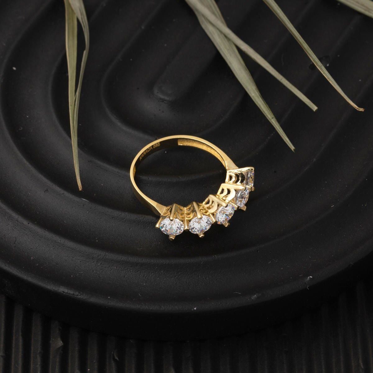 14K Yellow Gold Sirius Five Stone Cubic Zirconia Ring