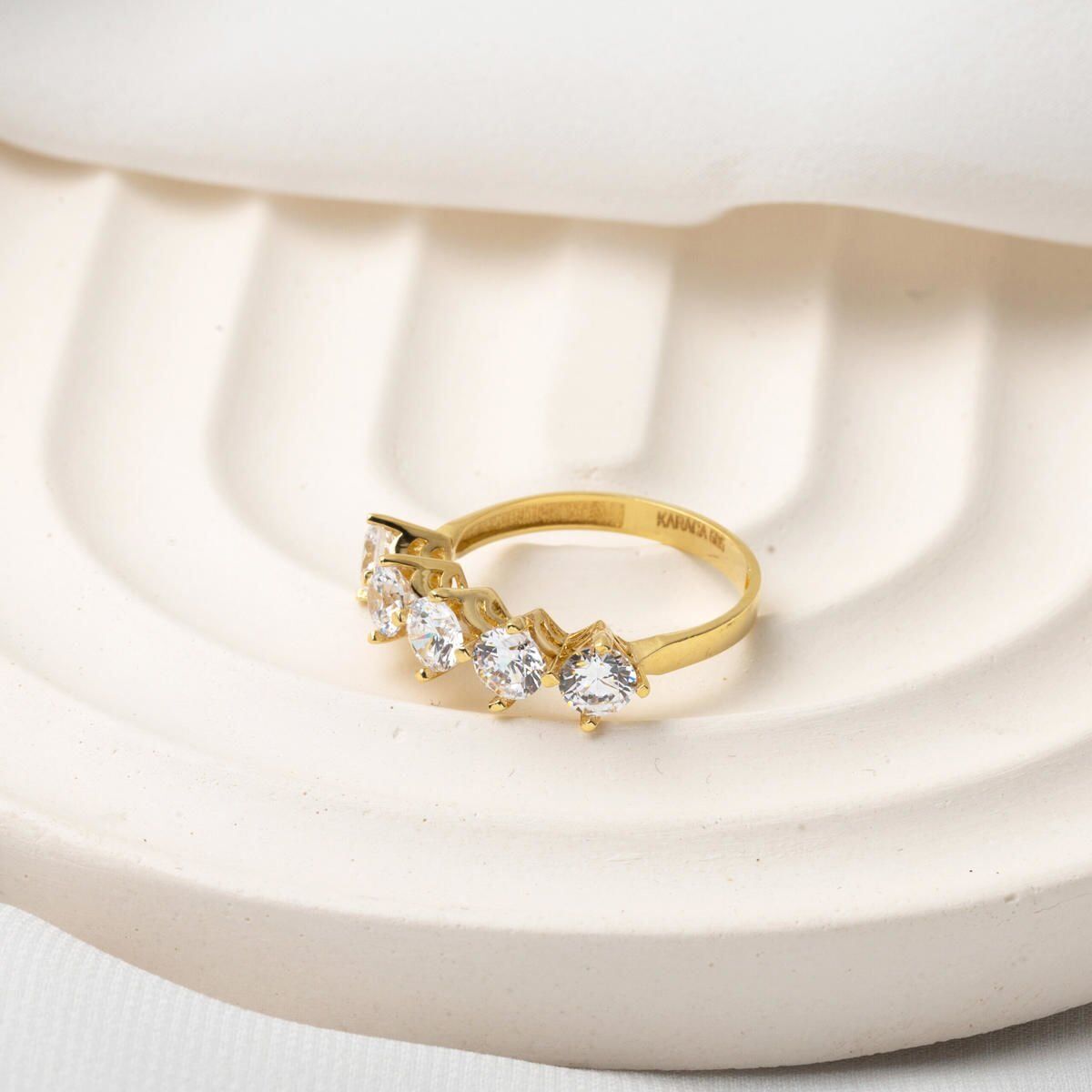 14K Yellow Gold Sirius Five Stone Cubic Zirconia Ring
