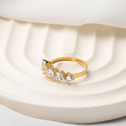 14K Yellow Gold Sirius Five Stone Cubic Zirconia Ring