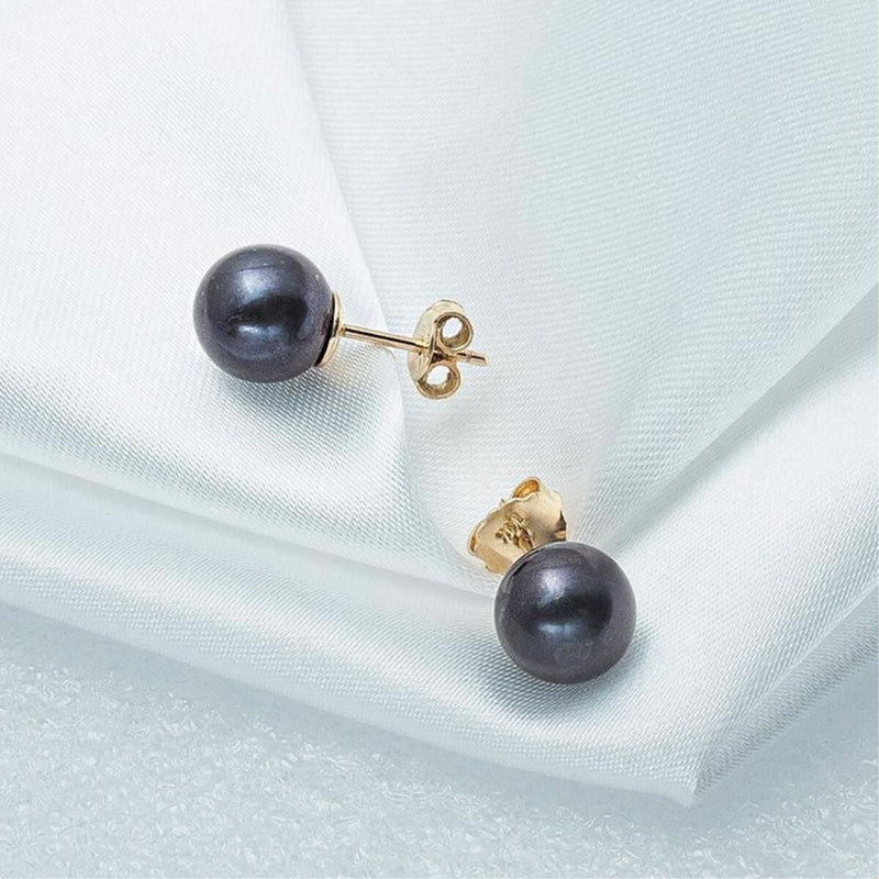 14K Yellow Gold Black Pearl Clip-On Earrings