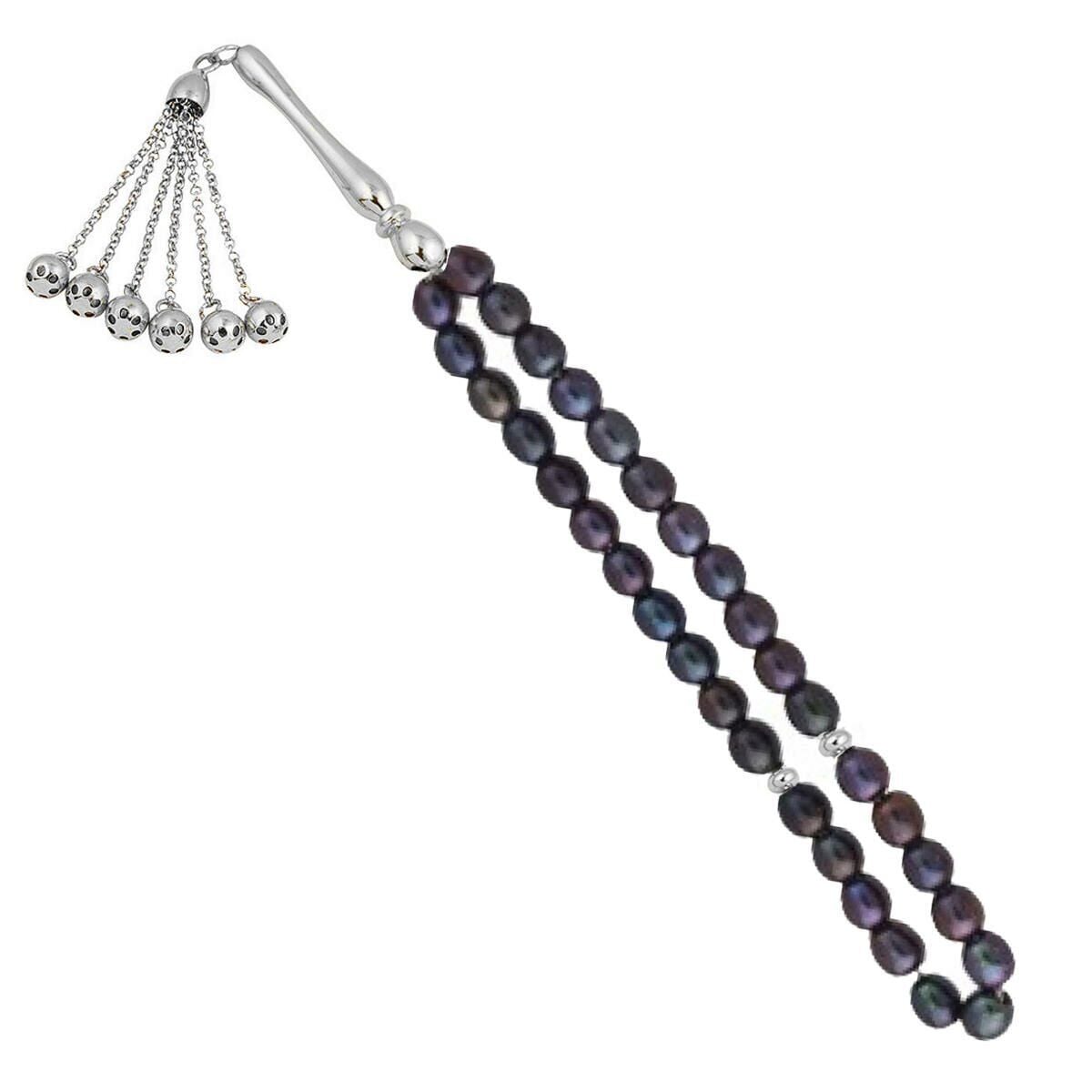 14K White Gold Black Pearl Men's Prayer Beads