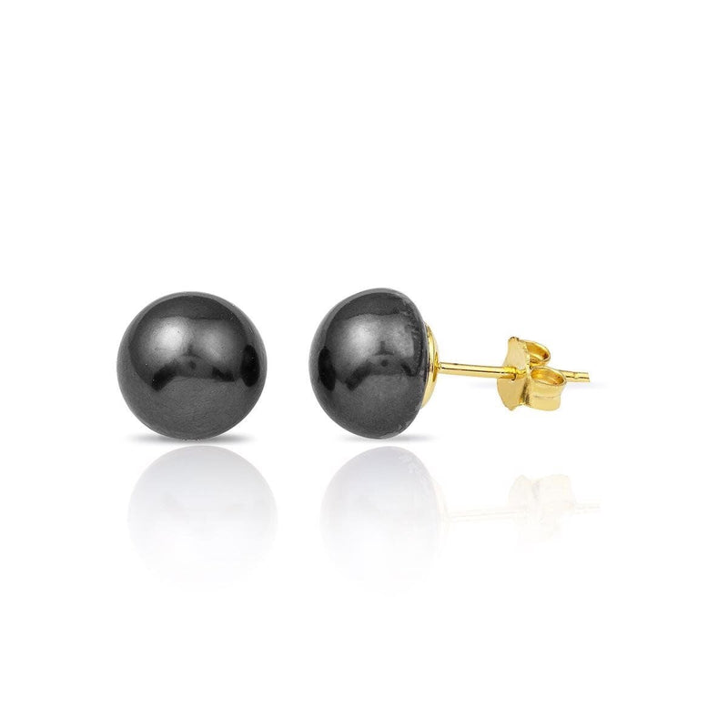 14K Yellow Gold Black Flat Pearl Earrings