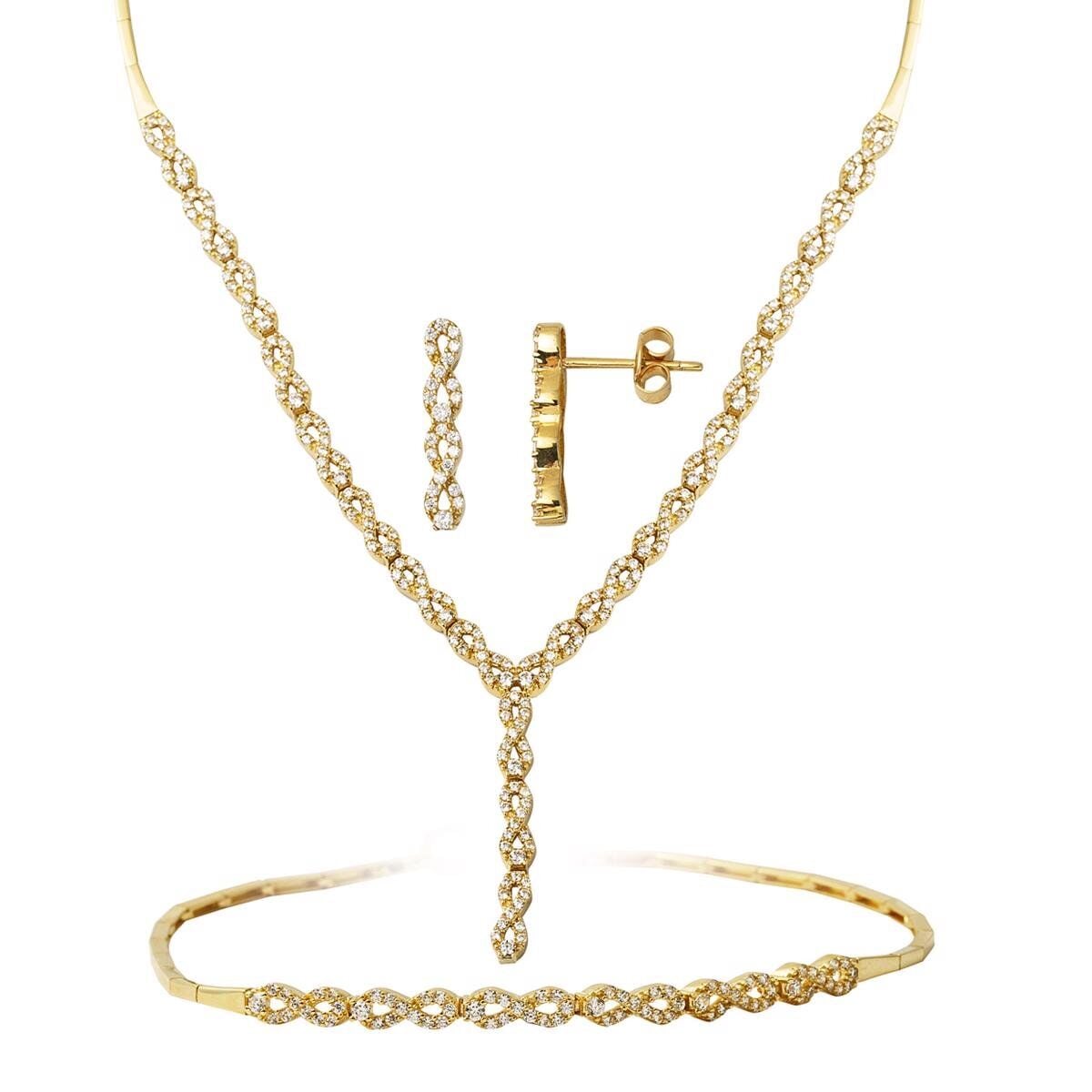 14K Yellow Gold Infinity Cubic Zirconia Jewelry Set