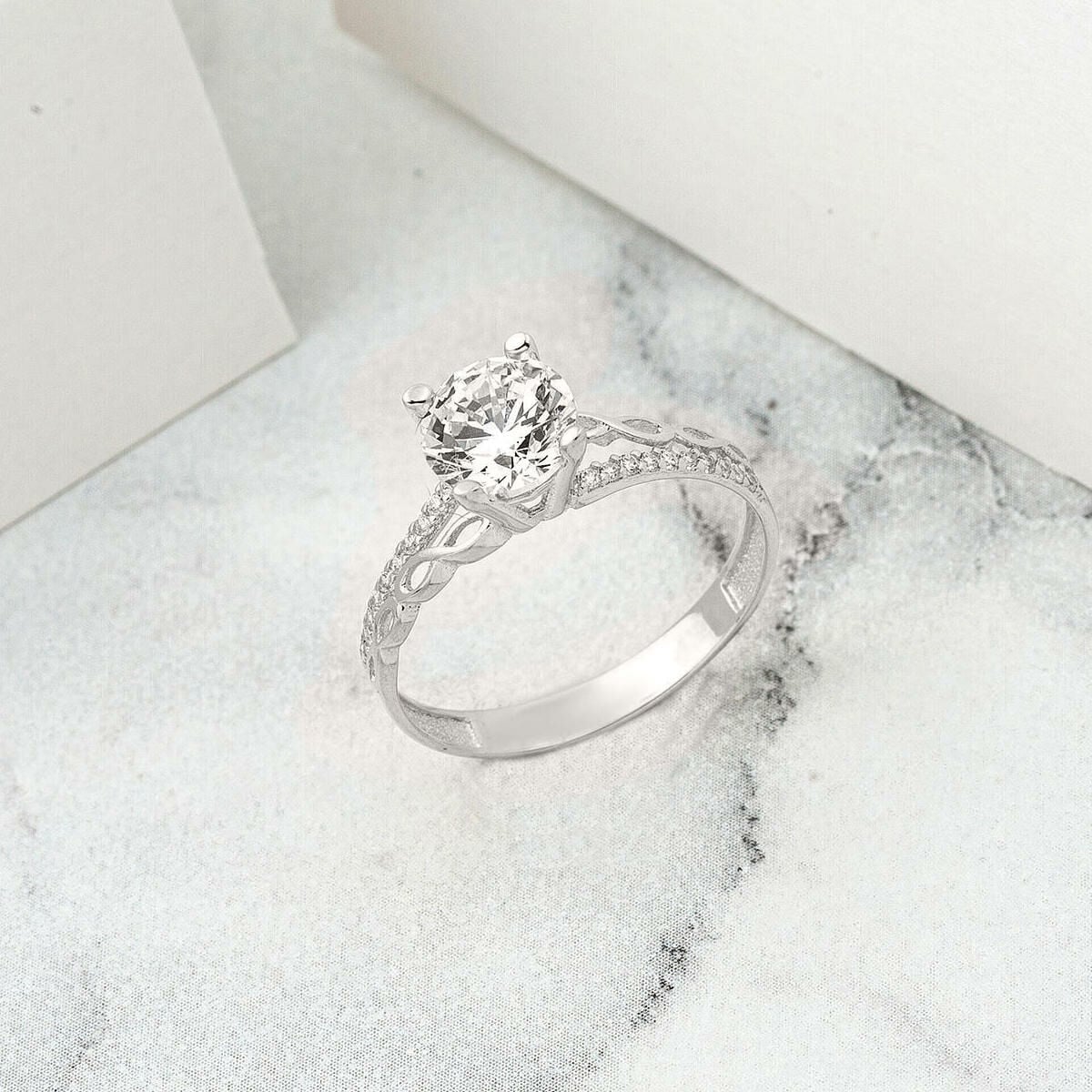 14K White Gold Infinity Single Stone Cubic Zirconia Ring