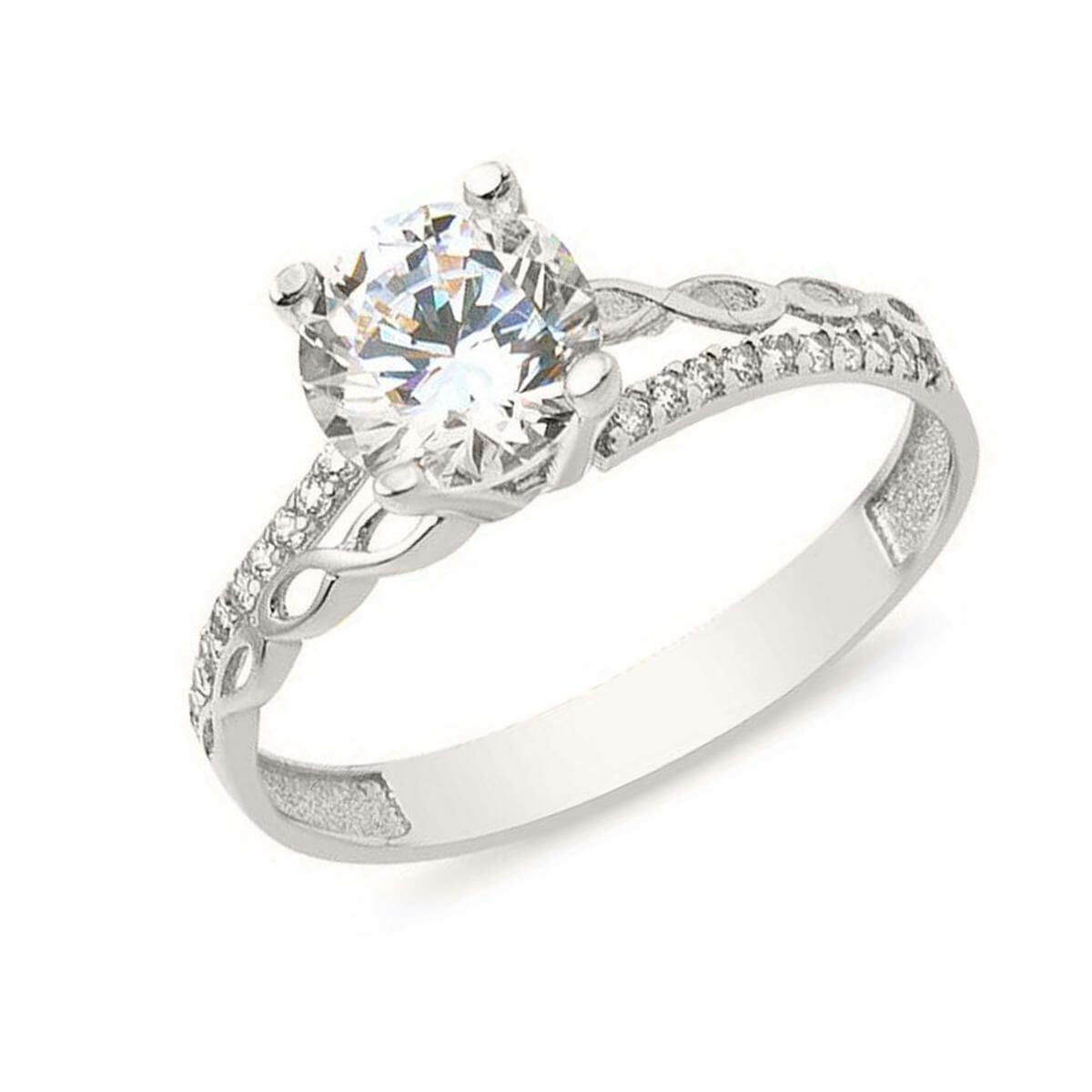14K White Gold Infinity Single Stone Cubic Zirconia Ring