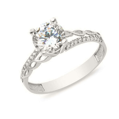 14K White Gold Infinity Single Stone Cubic Zirconia Ring