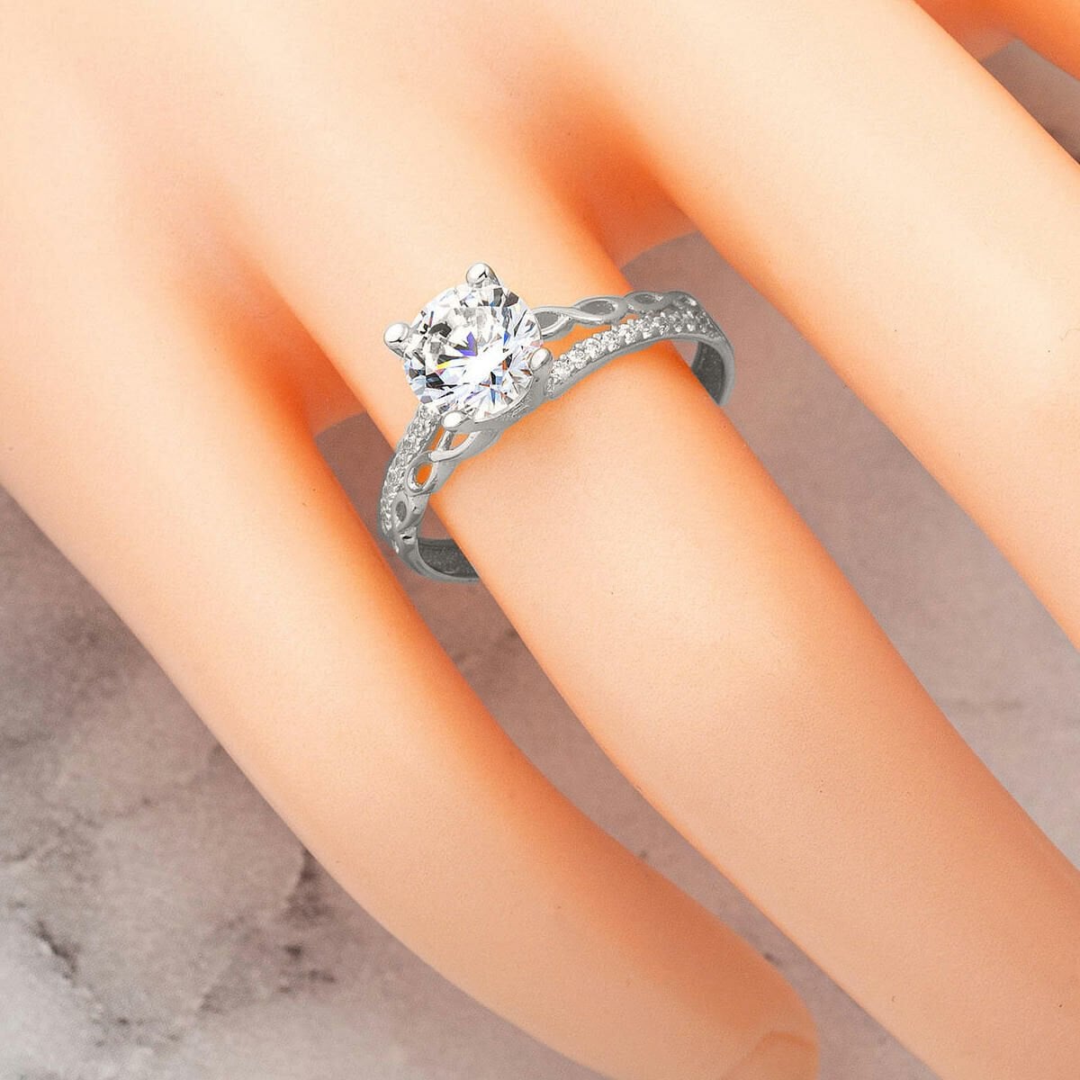 14K White Gold Infinity Single Stone Cubic Zirconia Ring