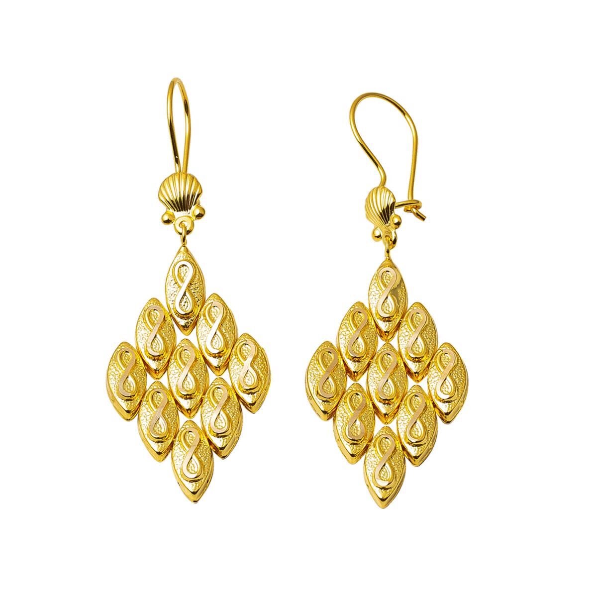 14K Yellow Gold Infinity Rhombus Dangle Earrings